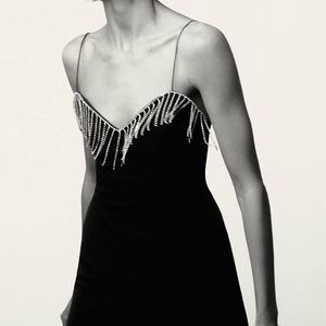 ZARA black jewel fringe mini dress